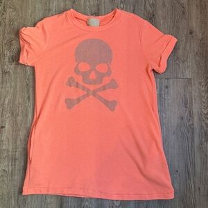 Women’s Judith March Orange Skull Bedazzled Shirt Size Small/Medium